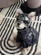 Mile High Life Waterproof Dog Raincoat, Full Coverage Small Dog Rain Coat with Harness, Adjustable 4 Legs Puppy Rain Jacket with Reflective Strip and Elastic Cuffs (Gray, M Back Length 14.6")