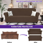 ZNSAYOTX Super Stretch Sofa Cover (72"-92"), New Striped Sofa Covers Fitted Slipcovers with Elastic Bottom, Dog Cat Pets Proof Spandex Washable Fabric Comfortable & Durable (Coffee, Sofa)