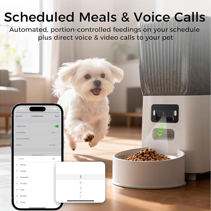 Automatic Cat Feeder with Wide-Angle Camera, 5L(Double-Bowl pro) | Auto Dog Food Dispenser , App Control, 1080P Night Vision,Motion Detection, Two-Way Audio, Large Hopper, Feeding Timer