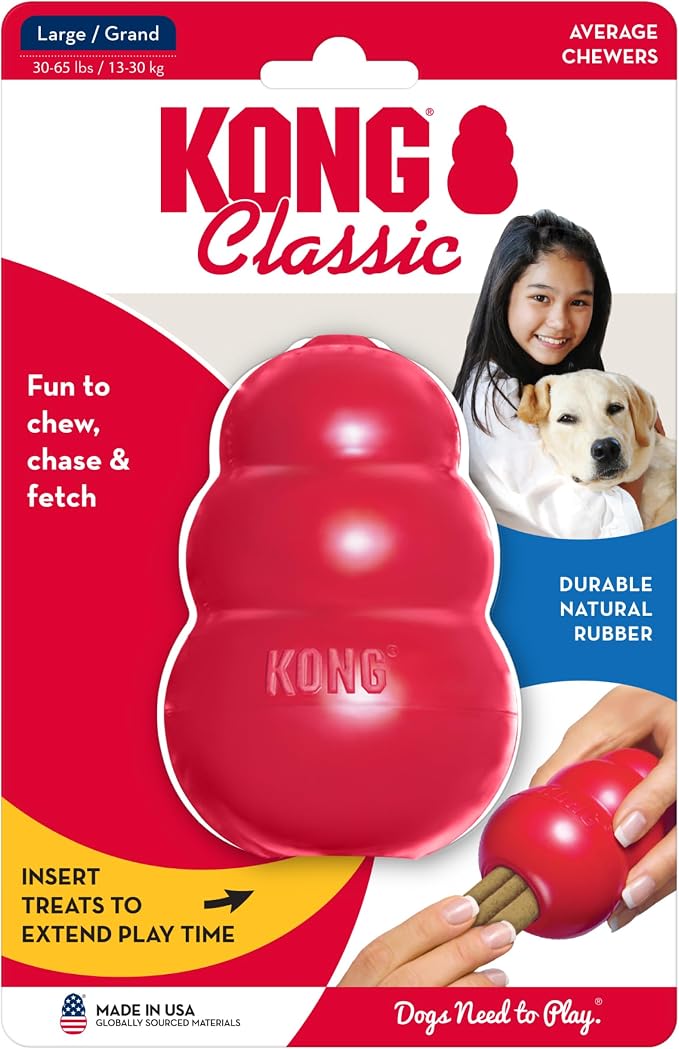 KONG Classic Stuffable Dog Toy - Fetch & Chew Toy for Dogs - Treat-Filling Capabilities & Erratic Bounce for Extended Play Time - Durable Natural Rubber Material - for Large Dogs