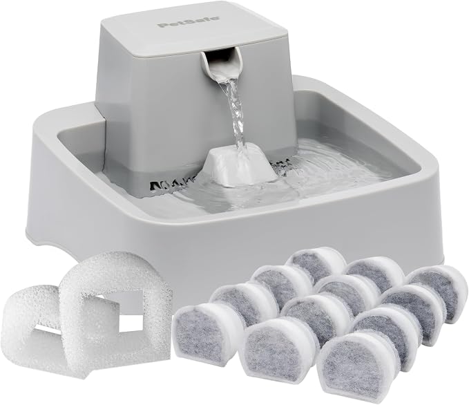 PetSafe Oasys Pet Fountain, 1/2 Gallon, Cats & Small Dogs, Extra Filters | Adjustable Flow Control, Whisker-Friendly Tray, Extra 12-Pack Replaceable Carbon & 2-Pack Foam Filters Included