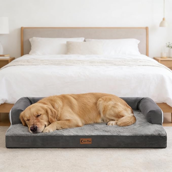Orthopedic Dog Bed for Extra Large Dogs, Dark Grey, 45x35in | Orthopedic Foam Relieves Joint Pressure, Bolsters Supports Head And Neck, Washable Cover, Non-Slip Bottom