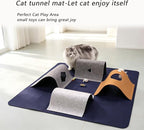 Cat Tunnel Mat for Indoor,4-Way Felt Cats Play Mat Cat Cave for Hide & Seek | Furphoria 39.4" Large Cat Tunnel with 6 Pcs Toys Set Interactive Cat Enrichment for Foldable Kitten Tunnel (Navy Blue)