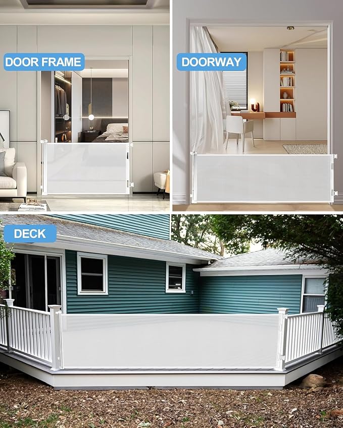 Veraste Retractable Baby Gate,Mesh Baby Extra Wide Gate,Extra Long Dog Gate,33" Tall,Large Extends up to 165" Wide,Child Safety Extra Large Gate for Doorways, Stairs, Indoor/Outdoor（White,33"x165"）