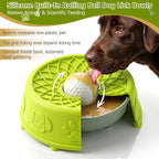 Dog Slow Feeder Lick Bowl with Rolling Ball for Liquid Treats,2-in-1(Green) | Anti-Slip Silicone Dog Licking Bowl for Bone Broth with Suction Cup, Enrichment Lick Sphere Toy for Large Medium Dogs Cats