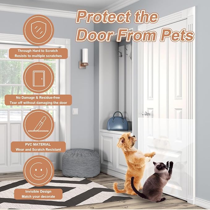 Cat Scratch Furniture Protector, 160"x12" Single-Sided Sticky Couch Protector from Cat Claws, Transparent Plastic Cover Adhesive Clear Anti Scratch Deterrent for Furniture Sofa Door (30 Pins)