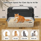 Vivifying Stainless Steel Litter Box, XL Side Entry Extra Large Litter Box with Lid for Big Cats & Kitty, Removable Enclosed Metal Cat Pan with High Sided Enclosure, Scoop (Black)