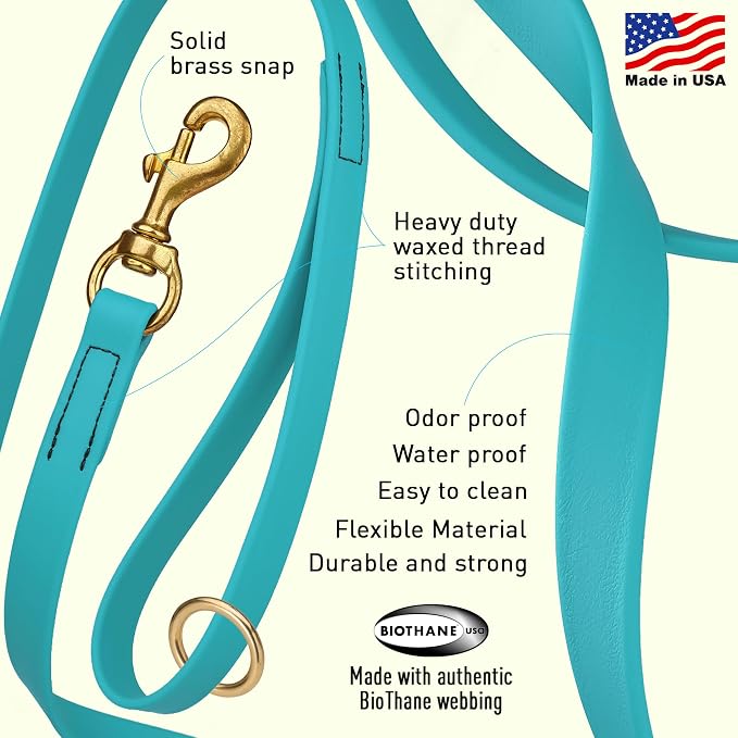 Viper Biothane K9 Working Dog Leash Waterproof Lead for Tracking Training Schutzhund Odor-Proof Long Line with Solid Brass Snap for Puppy Medium and Large Dogs 20in, Sky Blue