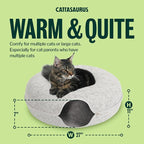 Peekaboo Cat Cave Donut for Multiple & Large Cats up to 30-45 lbs, 3-in-1 Self Warming Cat Bed, Tunnel & Scratcher for Indoor Cats, Washable & Detachable Small Dog Bed (Light Gray, Jumbo)