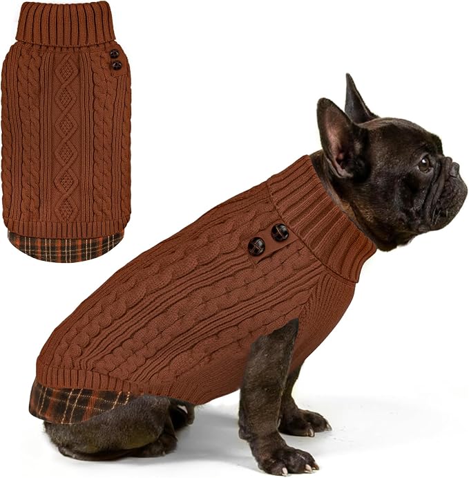 KYEESE Dog Sweater Turtleneck Thick Knit Pullover for Cold Weather | Stretchy Fit, Lightweight & Warm, Cozy Knit Comfort, Classic Plaid Design, Gentle on Sensitive Skin, Comfortable Daily Wear