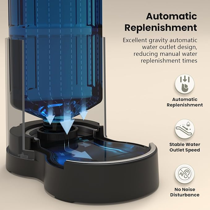 CZPET Automatic 4L/135Oz/1Gal Cat Water Dispenser with Stainless Steel Bowl, Gravity Waterer for Small Medium Dog Puppy Kitten (Black) | With Stainless Steel Bowl, Gravity Waterer for Small Medium Dog Puppy Kitten