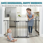 Mumeasy 80" Extra Wide Baby Gate for Doorways & Stairs, Dog Gate Indoor | Hardware Mounted Pet Gate, Auto Close Walk Thru Door, Large Child Safety Fence for Outdoor, Deck, Yard, 3 Metal Panels, Black