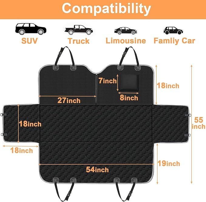 Mancro Dog Car Seat Cover, Waterproof Dog Hammock for Car, Black All | 600D Heavy Duty, Scratch-Resistant Back Seat Pet Cover for Dogs with PVE Nonslip Underside, Fits for Sedan, Trucks and SUVs