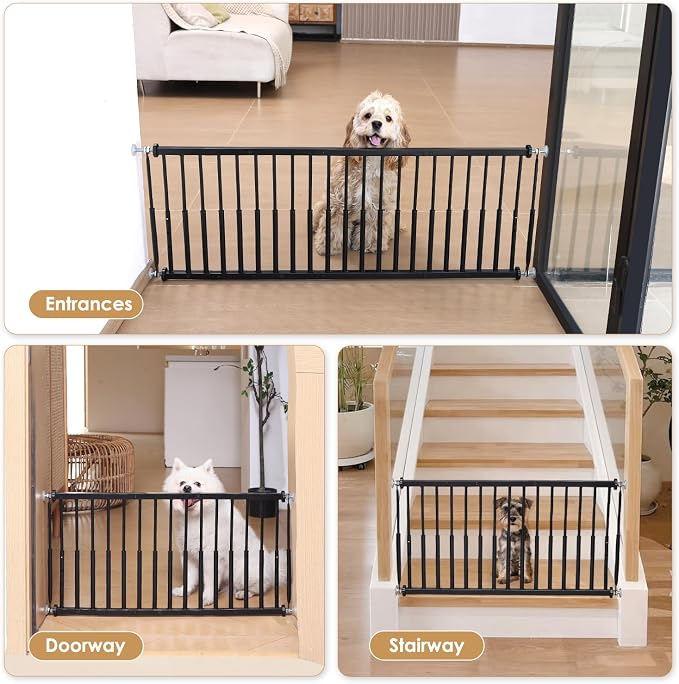 10''-15.8'' Height Adjustable Dog Gate, Extra Wide 18.1"-53" All Metal Short Dog Gate to Step Over, Pressure Mount Small Pet Puppy Gate for Stairs & Doorways(Black)