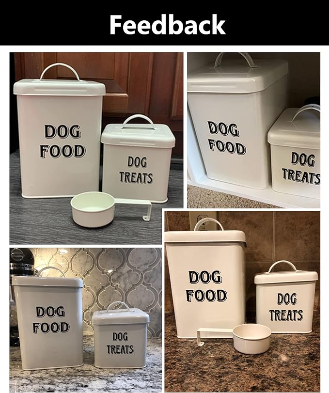 Morezi Farmhouse Dog Food Storage Container with Lid and Scoop, Pet Food and Treats Holder, Sturdy Canister Tins for Kitchen Countertop and Shelf, Great Gift for Pet Owners, 5 lbs