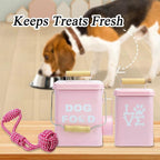 Dog Food Storage Container Set of 2 Dog Treat Container with Airtight Lids Dog Treat Jar with Scoop Metal Dog Food Holder with Wooden Handles for Kitchen Counter and Pantry Home Decor - Pink