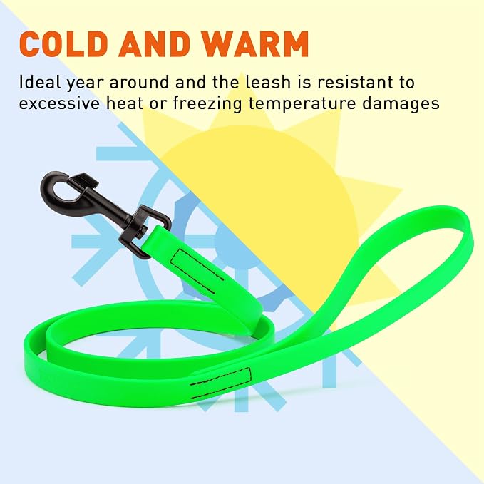 Dogline Biothane Waterproof Dog Leash Strong Coated Nylon Webbing with Black Hardware Odor-Proof Easy to Clean High Performance for Small or Large Dogs Made in USA 4 or 6 ft Lead, Tropical Green