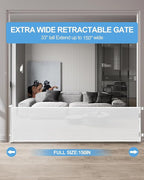 Veraste Retractable Baby Gate,Mesh Baby Extra Wide Gate,Extra Long Dog Gate,33" Tall,Large Extends up to 150" Wide,Child Safety Extra Large Gate for Doorways, Stairs, Indoor/Outdoor（White,33"x150"）