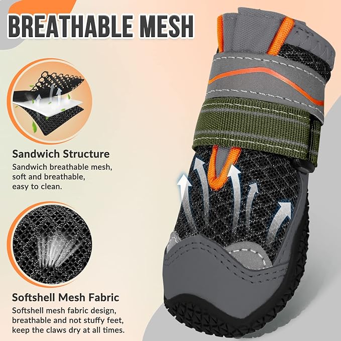 SlowTon Dog Shoes for Large Small Medium Dogs - Breathable Dog Boots for Summer Hot Pavement, Paw Protector for Outdoor Walking Winter Snow, Anti-Slip Rubber Dog Booties for Hardwood Floor (B, 1)