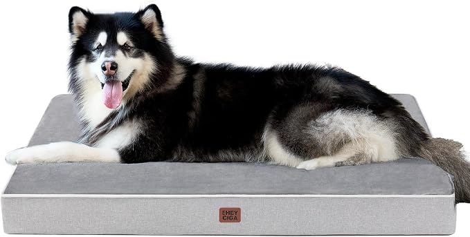 EHEYCIGA XXL Orthopedic Dog Crate Bed with Memory Foam, 47x29Inch, Grey | High Density Egg Crate Foam, Waterproof Liner, Washable Removable Cover, Non-Slip Bottom, Fits Crate, Floor and Sofa