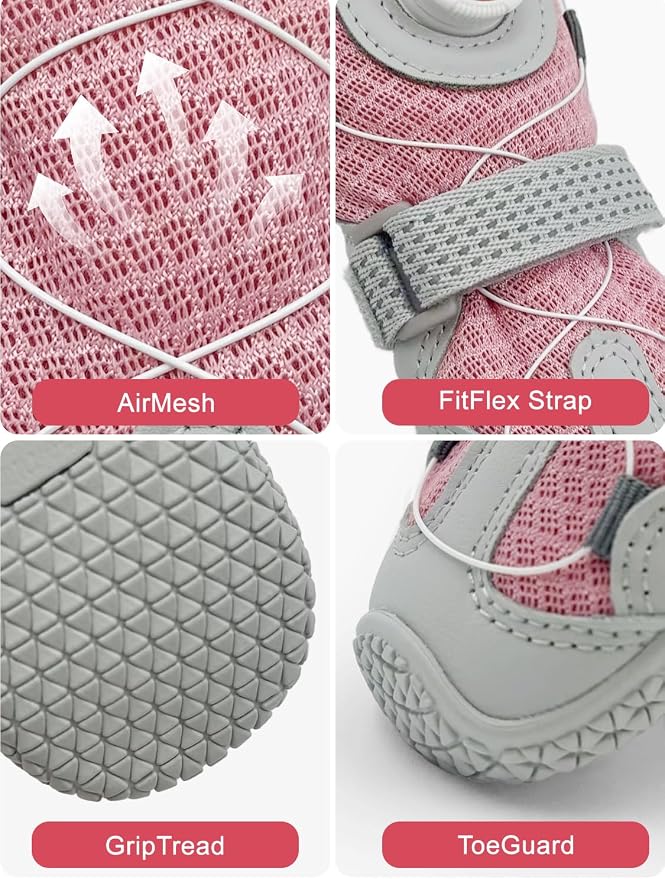 Huafly Tension Knob Dog Shoes – Twist-Lock Dog Boots & Paw Protectors for Small Medium Large Dogs,Non-Slip Sole Breathable Mesh Reflective Strap for Hiking Camping Hot Pavement & Hard Floor (Size 5)