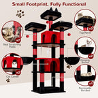 Globlazer Big Gothic Cat Tower for Indoor Cats, 68 inch Cat Tower for Multiple Adult Cats XL Cat Tree with Scratching Post, 3 Perches, 2 Condos, 2 Basket, Removable Pet Bed, F68B, Black Red