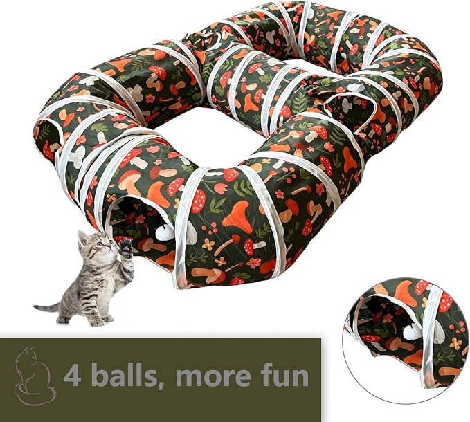 8-Shaped Cat Tunnel Toy Interactive Foldable Playhouse Maze Toys for Cats, Kittens, Rabbits & Small Pets with Playing Balls Collapsible Play Tube for Indoor Fun & Exercise (Brown)