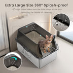 Tripamin 15” Stainless Steel Cat Litter Box,XL Stainless Steel with High Sides, Extra Large Metal Cat Litter Box for Big Cats, Multi Cats&Kitty, Easy Cleaning, Non-Sticky(Translucent Black)