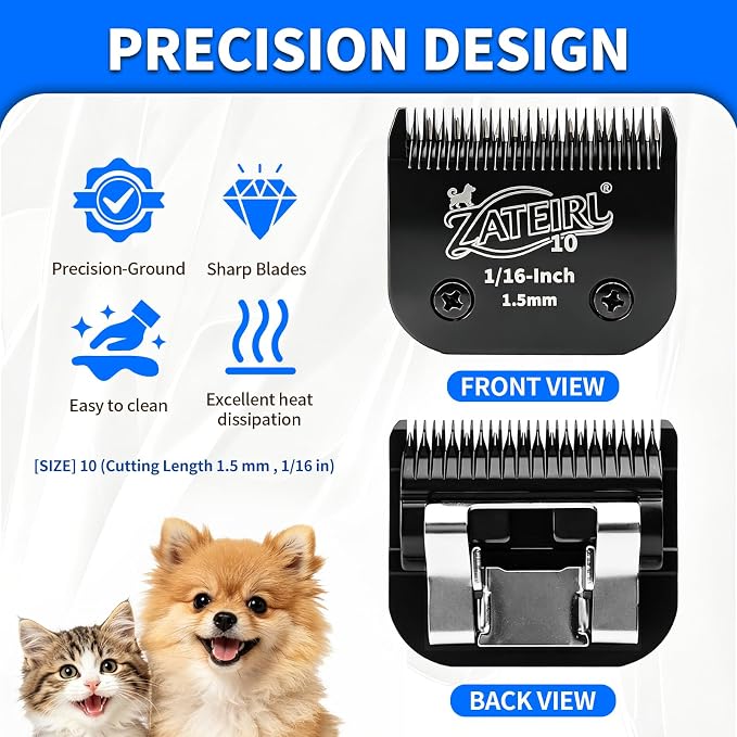 4 Pack Pet Grooming Clipper Blades with Steel Cutters, Sizes 10, 7FC, 5FC & 4FC, Black, Compatible with Andis, Oster A5, Wahl KM10 A5 Style Dog Clippers