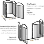 BHG Metal No-Assembly Freestanding Dog Gate with Door Walk Through, Extra Wide 96", Extra Tall 32" Pet Gate, Accordion Puppy Folding Playpen Dog Fence for Indoor & Outdoor, with 2PCS Support