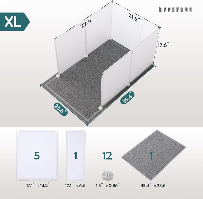 MEEXPAWS Cat Litter Box Enclosure Splash Guard Extra Large 28L × 21.5W x 18H inch, Light Weight Plastic Sheets with Cat Litter Mat Easy Clean (White) | Extra Large Litter Box Pee Shield, DIY Plastic Sheets Easy Clean, Litter Containment, Privacy Screen...