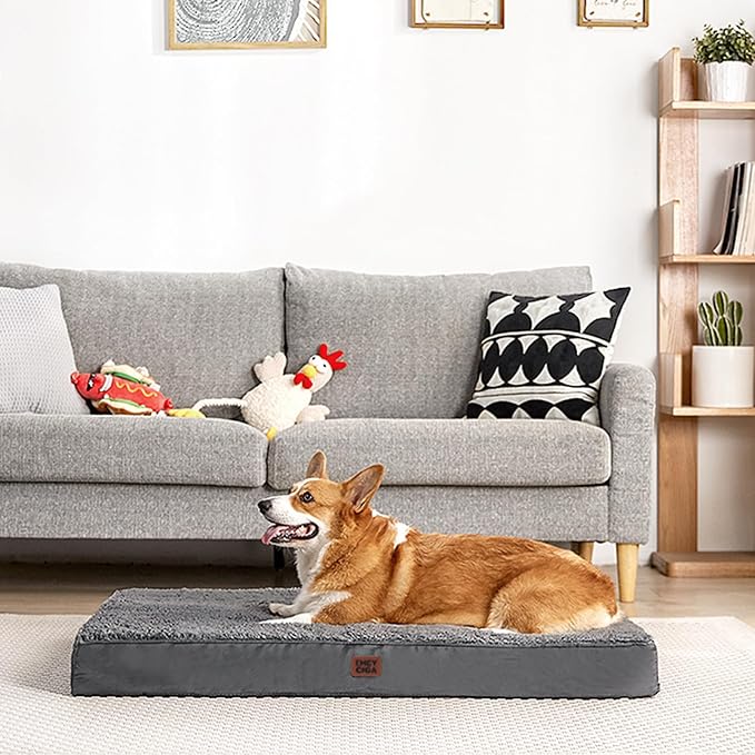 EHEYCIGA Orthopedic Dog Bed Large with Removable Washable Cover,Grey,47x29 | Egg Crate Foam Support,Durable Oxford fabric,Non-Slip Bottom,Machine Washable,Soft Waterproof Plush Pet Bed Mat For Crate