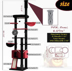 Hey-brother Cat Tree Tower, Adjustable Height, Floor to Ceiling, MPJ091BR | 94.5-106.3 Inches Multi-Level Cat House, Scratching Posts, Plush Condo, Platform, Toy Ball for Indoor Big Cats, Black and Red
