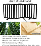 ZJSF Foldable Freestanding Indoor Dog Gate for House Wood Long Pet Gates Dog Fence for Stairs Puppy Gates for Hallways, Puppy Gate,Support Feet Included, Black, 24 "Height-3 Panels