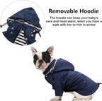 Dog Zip Up Raincoat with Reflective Buttons, Rain/Water Resistant, Adjustable Drawstring, Removable Hood, Raincoats with Legs 8lbs to 80lbs Available - Dark Blue - Small