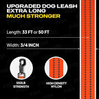 Fida Obedience Recall Training Agility Lead, 50FT Long Dog Leash, Orange | 33FT & 50FT, Traffic Handle, Soft Padded, Reflective for Night Safety, Durable Nylon Dog leash for Small Medium Large Breeds