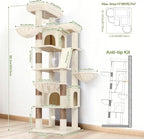 Globlazer Extra Large Cat Tree Tower 80in XXL Tall Cat Tree for Multiple Indoor Cats Large Adult Kittens with Scratching Posts, 2 Widened Perches, Adjustable Baskets, 2 Cozy Cat Condos, S80G, Beige