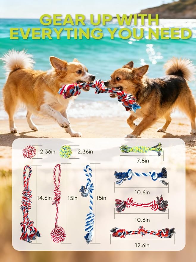 TwoEar Dog Rope Toy 9 Pack - Puppy Teething Toys for Small Medium Breed | Indestructible Dog Chew Toys for Aggressive Chewers - Cotton Tug of War Dog Toys for Boredom, Teeth Clean