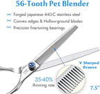 JASON Dogs Grooming Thinning Scissors - 7.5" 56-Tooth Blending Cats Shears | Pets Blender Thinner Trimming Texturizing Kit with Offset Handle, Blue Jewelled Screw
