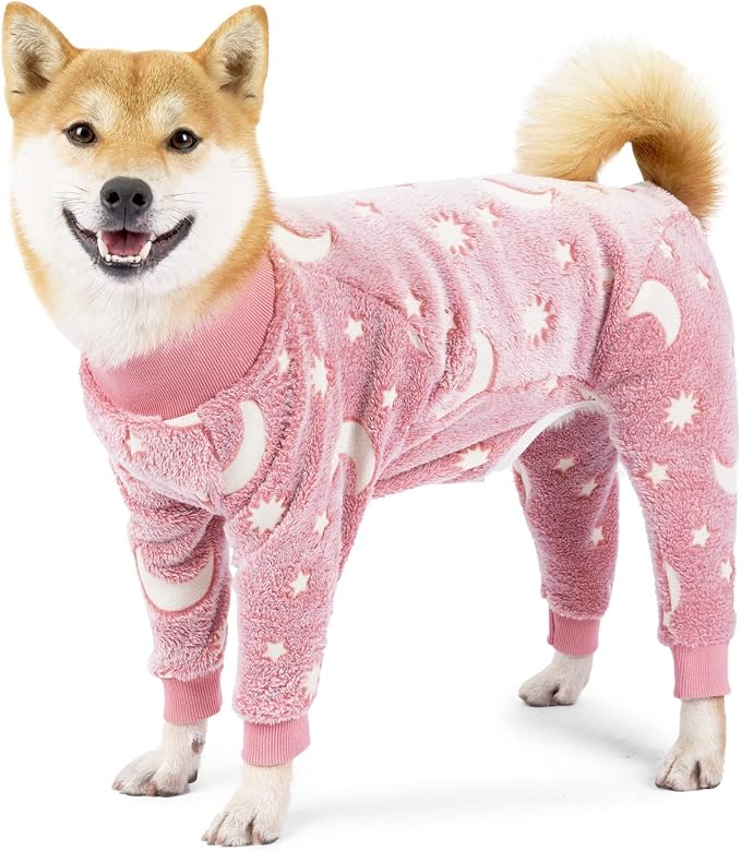 Dog Fleece Pajamas Large Dog 4 Legs Winter Clothes for Dog Fit Warm Jumpsuit for Dogs (Pink, L)