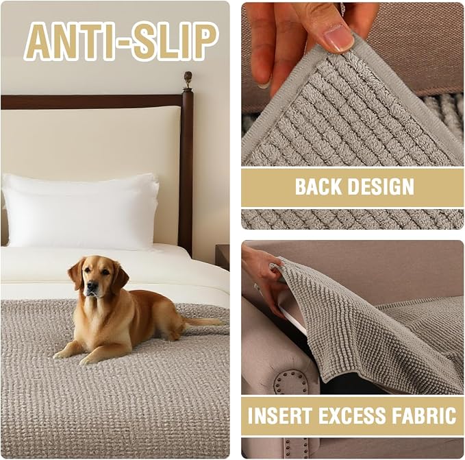 H.VERSAILTEX Plush Chenille Couch Cover for Dogs Pets Blanket for Bed Anti-Slip Soft and Durable Furniture Protector for Small Medium Large Cats Washable (52" x 82", Taupe)
