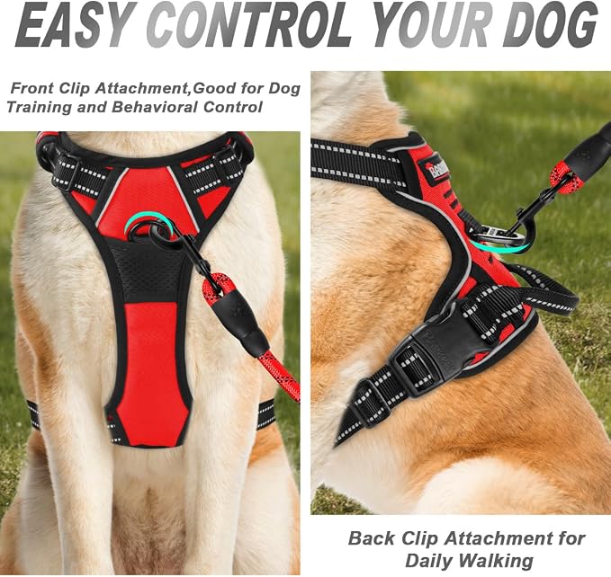 BARKBAY No Pull Dog Harness Front Clip Heavy Duty Reflective Easy Control Handle for Large Dog Walking(Red,M)