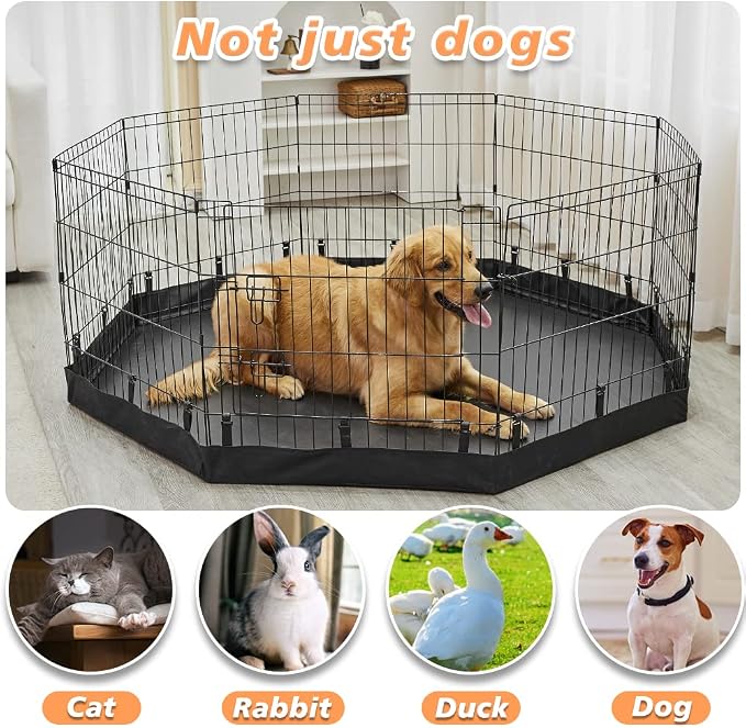 PJYuCien Playpen Bottom Pad for 24'' Width 8 Panel Pen, Hook Connect, Black | Use as Top, Protect Floor, Easy to Move and Clean – Suitable for Puppy, Duck, and Other Small Animals.