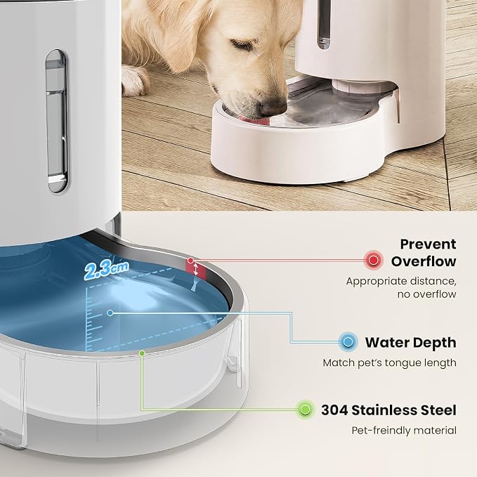 CZPET Dog Water Bowl Dispenser 5L, Wider Mouth Gravity Refilling (White) | Automatic Cat Waterer with Removable Stainless Steel Bowl, Upgraded Brush, Easy Cleaning, Large Drinking Area for Multi-Pet