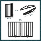 Semiocthome Bamboo Dog Gates Indoor 2-Panel Freestanding Puppy Gates for The House with 2 Metal Stands 24" H Folding Wood Pet Gate for Stairs Doorway, Fully Assembled Safety Fence - Black