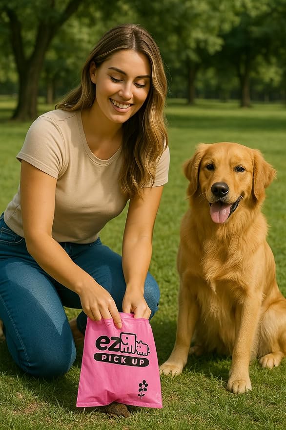 1000 Pet Waste Disposal Dog Poop Bags EZ Pick Up Bag | pink, large size 8"x13", doggy clean up poopy training bags