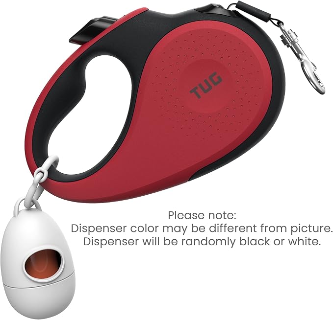 TUG 360° Tangle-Free Retractable Dog Leash with Waste Bag Dispenser (Medium, Red)