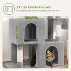 Globlazer 52in Cat Tree Tower for Indoor Cats, 2 Condos, S52, Light Grey | Multi-Level Plush House, 5 Sisal Scratching Posts, 2 Padded Top Perches, Big Metal Basket, Stable Enlarged Base