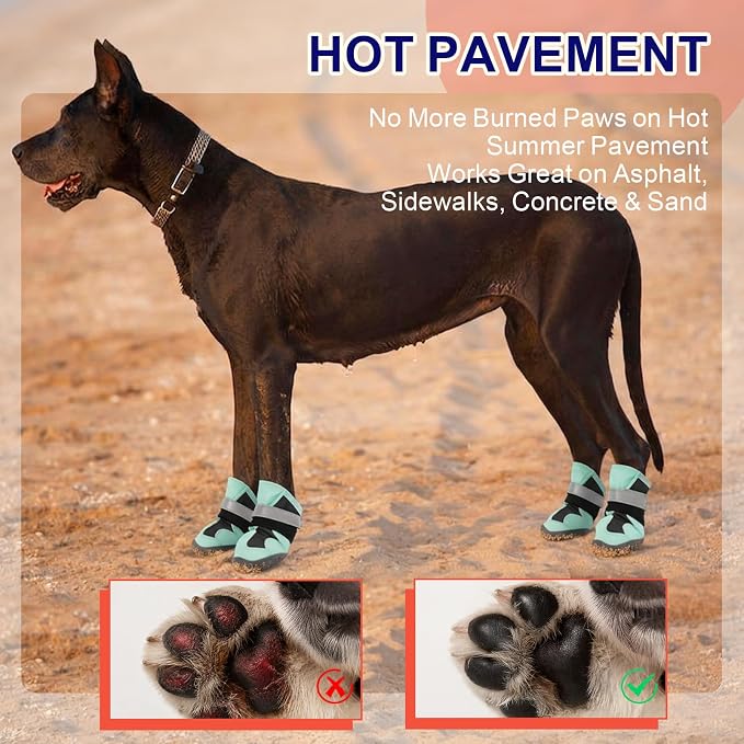 Dog Shoes for Hot Pavement,Non-Slip Breathable Mesh Dog Boots with Reflective Adjustable Straps,Waterproof Paw Protectors for Small Medium Large Dogs,Summer Hiking Walking,4#,Green