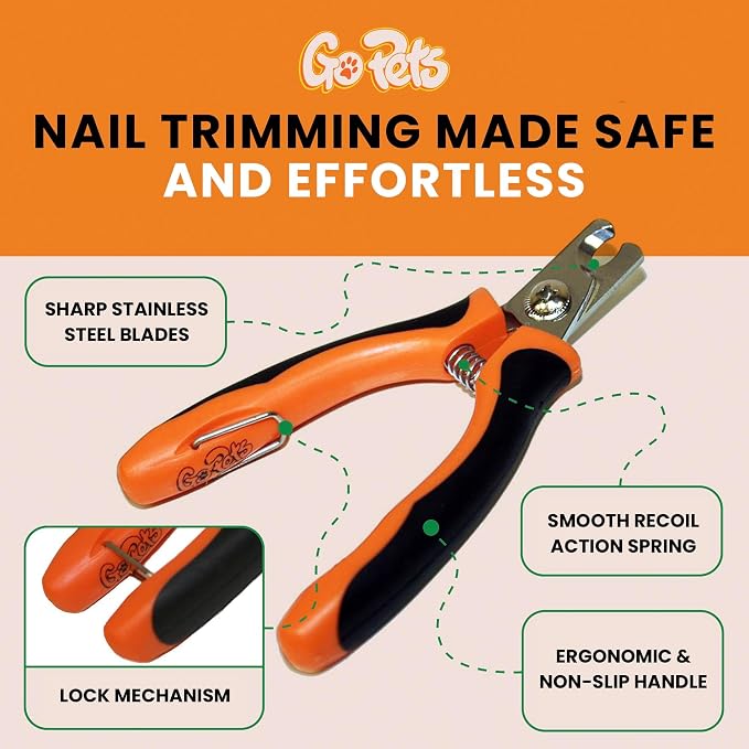Nail Clipper for Small to Medium Pets, Quick Sensor Safety Guard | Heavy Duty Trimmer for Thick Nails, Stainless Steel Blades, Grooming Tool for Dogs & Cats, Non-Slip Handle Built-in Nail File